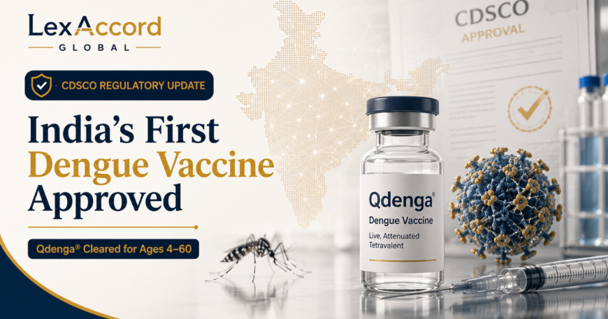 Qdenga dengue vaccine vial with CDSCO approval documentation representing India’s first approved dengue vaccine